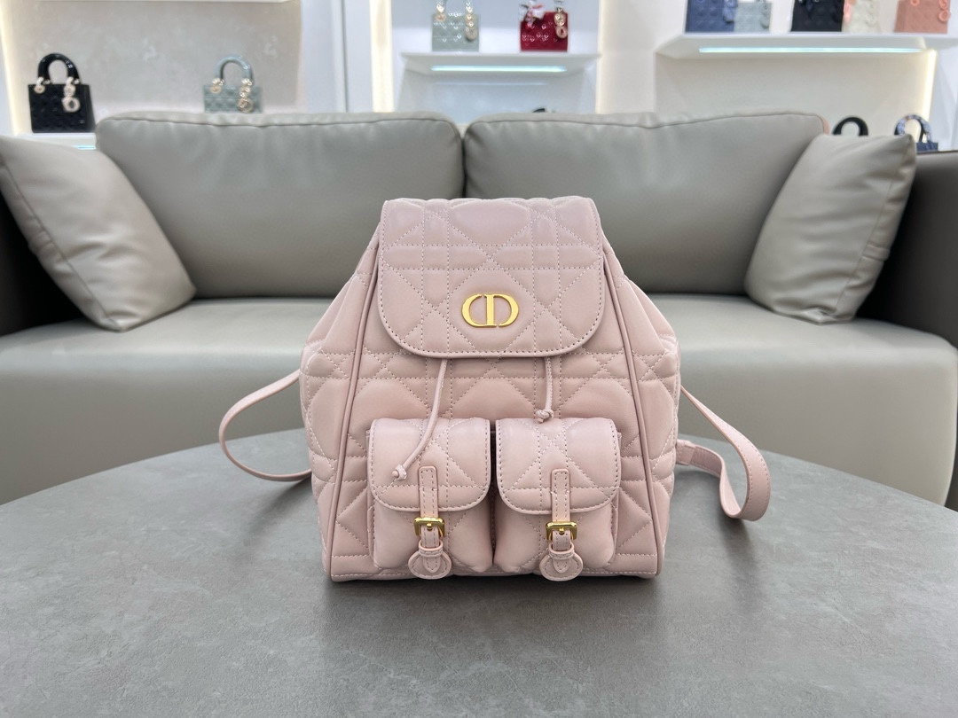 Medium Dior Caro Backpack Pink Macrocannage Lambskin